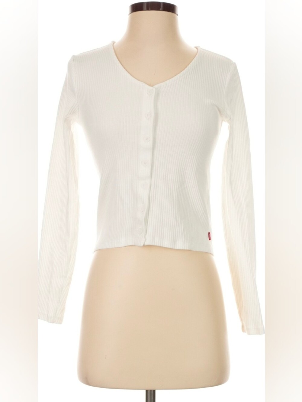 Levi's Women's White Ribbed Button-Front Long Sleeve Top